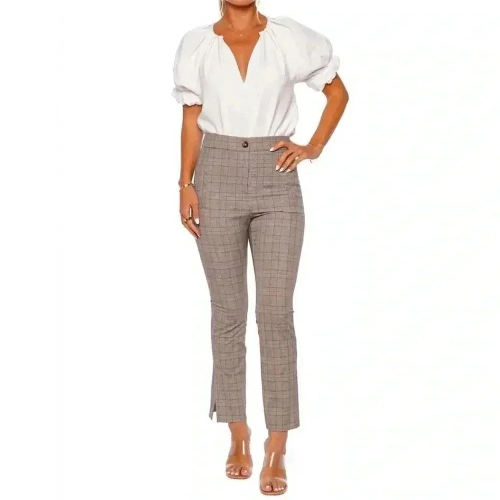 Veronica Beard Tan Plaid Ankle Pants